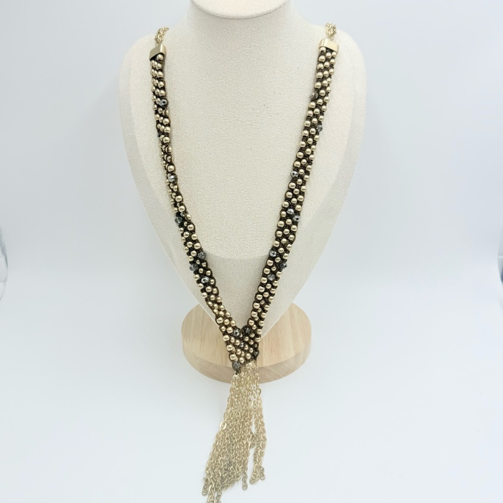 Chico's Long Gold Tone Y Necklace With Tassel